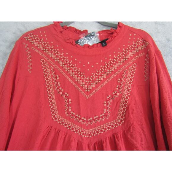 Torrid Coral Embroidered Boho Blouse Women’s Size 4 NWT Peasant Top Ruffle Neck - Picture 2 of 7